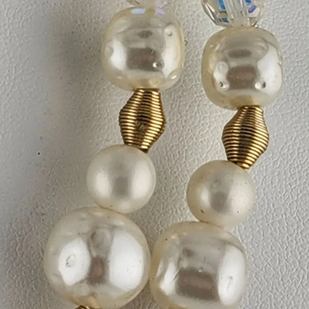 Vintage Capri Double Strand Faux Pearl‎ & Gold Bead Necklace 16